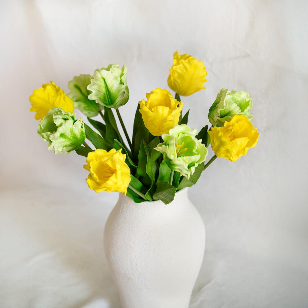 17" Yellow & Green Faux Tulip Stem, Real Touch Parrot Tulip, Ruffled Artificial Flower, Spring Easter Decor, Wedding Centerpiece,Table Decor