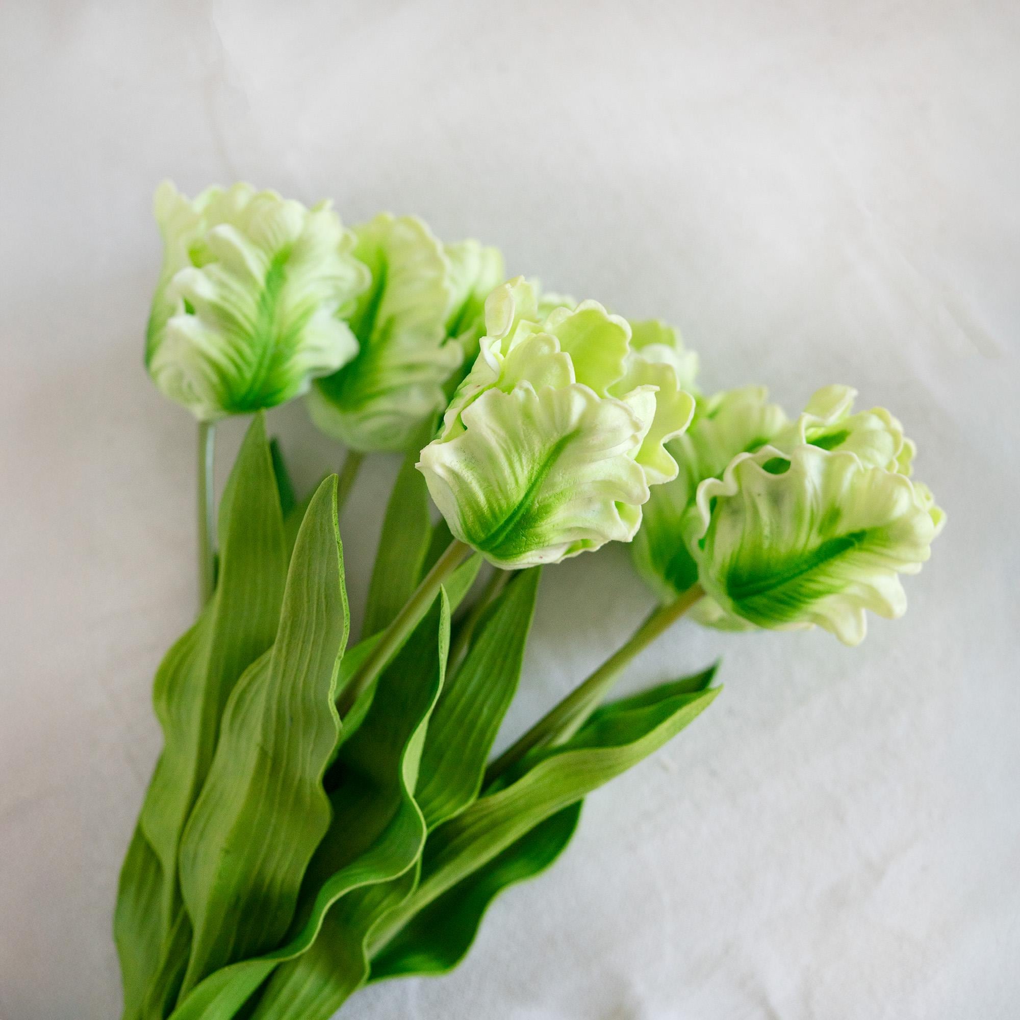 17" Green Faux Tulip Stem, Real Touch Ruffled Parrot Tulip, Spring Easter Table Decor, Wedding Centerpiece, Floral Arrangement, Table Decor