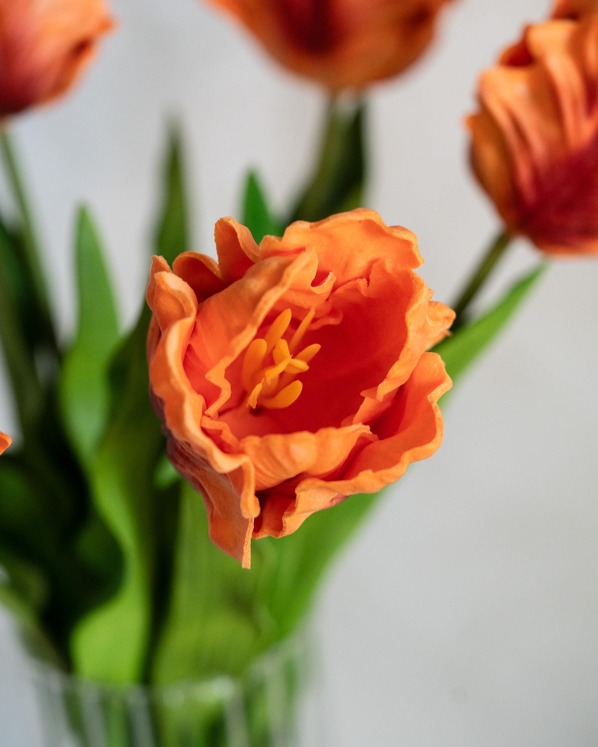 17" Orange Faux Tulip Stem, Real Touch Ruffled Parrot Tulip, Fall Table Decor, Autumn Centerpiece, Thanksgiving Decor, Wedding Centerpiece