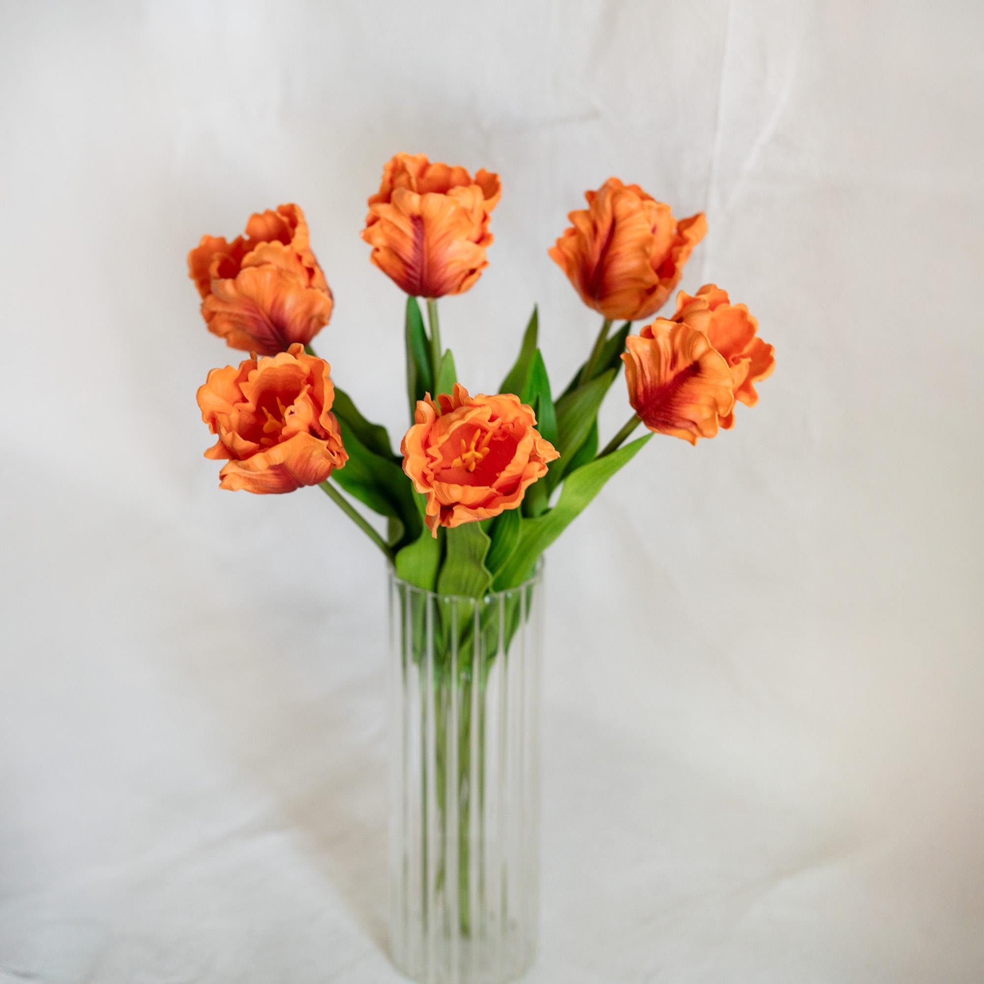 17" Orange Faux Tulip Stem, Real Touch Ruffled Parrot Tulip, Fall Table Decor, Autumn Centerpiece, Thanksgiving Decor, Wedding Centerpiece