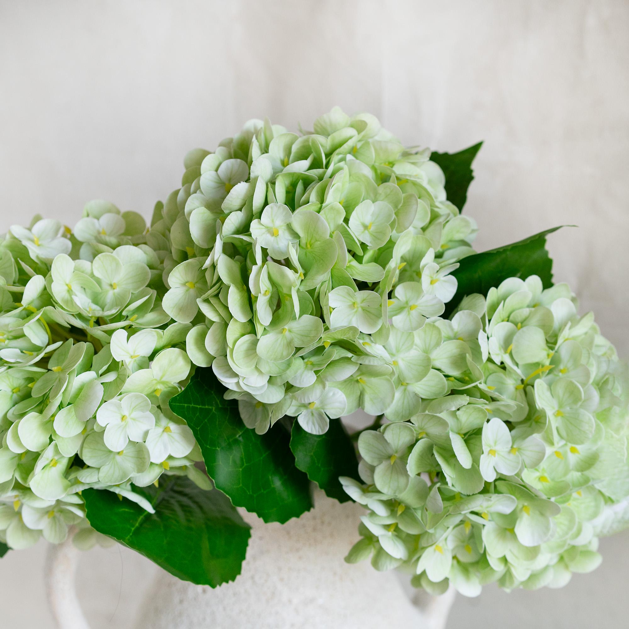 20" Real Touch Spring Sage Green Hydrangea Stem, Faux Hydrangea Flower for Vase Decor, Farmhouse Spring Floral Arrangement, Wedding Styling