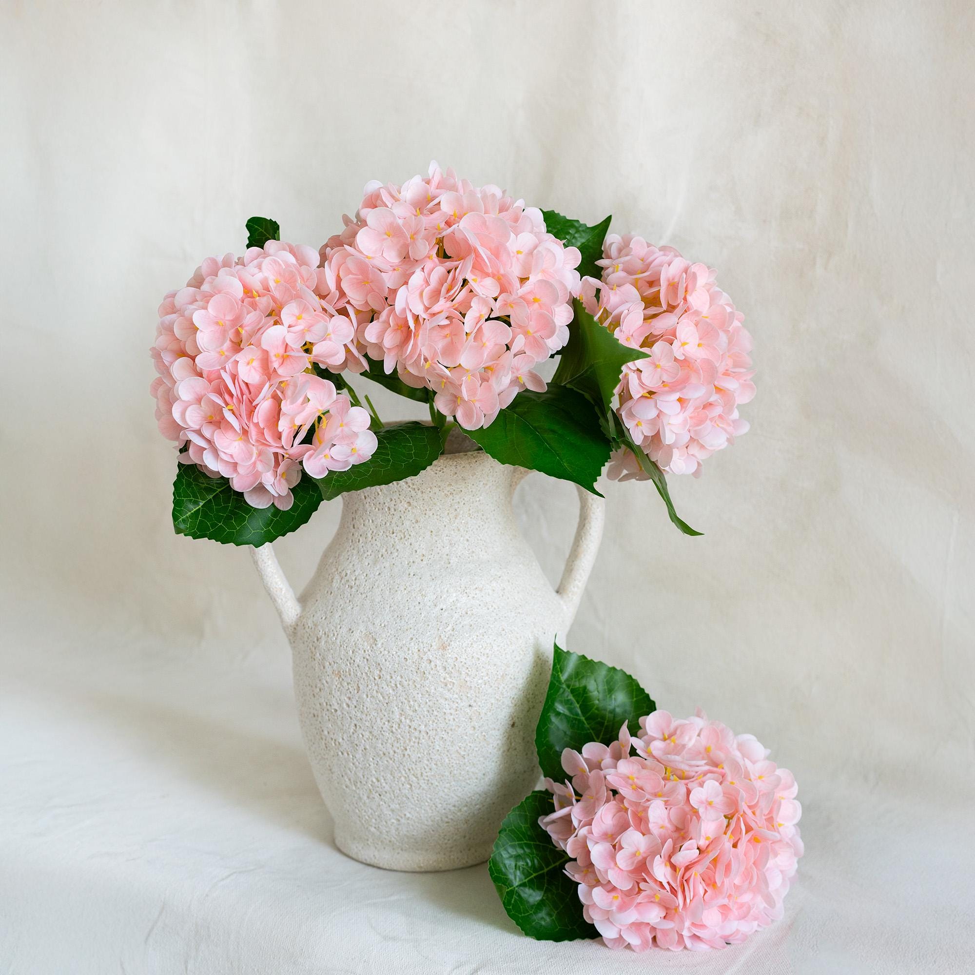 20" Real Touch Light Blush Pink Hydrangea Stem, Faux Hydrangea Flower for Vase Decor, Farmhouse Spring Floral Arrangement, Wedding Styling