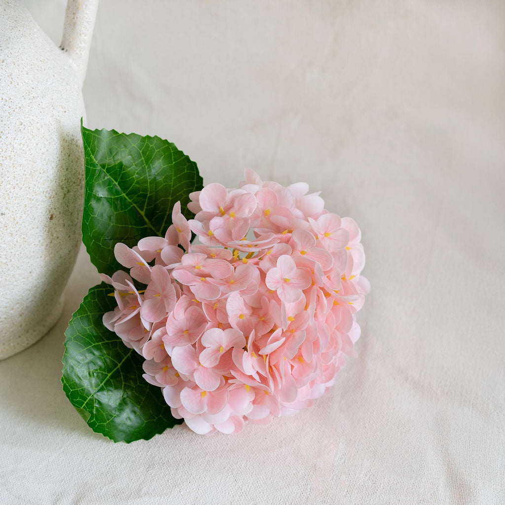 20" Real Touch Light Blush Pink Hydrangea Stem, Faux Hydrangea Flower for Vase Decor, Farmhouse Spring Floral Arrangement, Wedding Styling