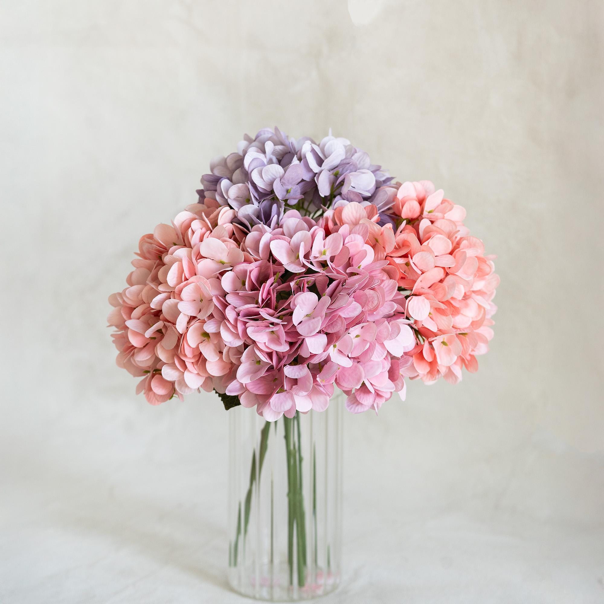 13" Faux Champagne Pink Hydrangea Stem, Silk Pastel Blooms Wedding Bouquet, DIY Flowers, Bridal Shower, Event Reception Table Centerpiece