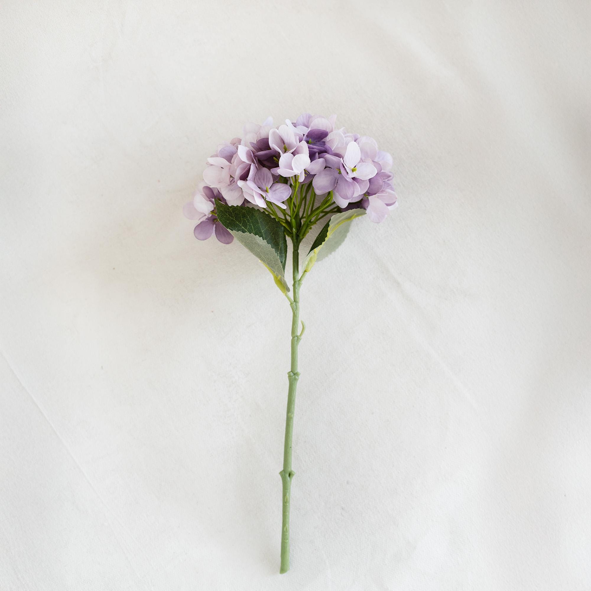 13" Faux Gray Purple Hydrangea Stem, Silk Pastel Blooms Wedding Bouquet, DIY Flowers, Bridal Shower, Event Reception Table Centerpiece