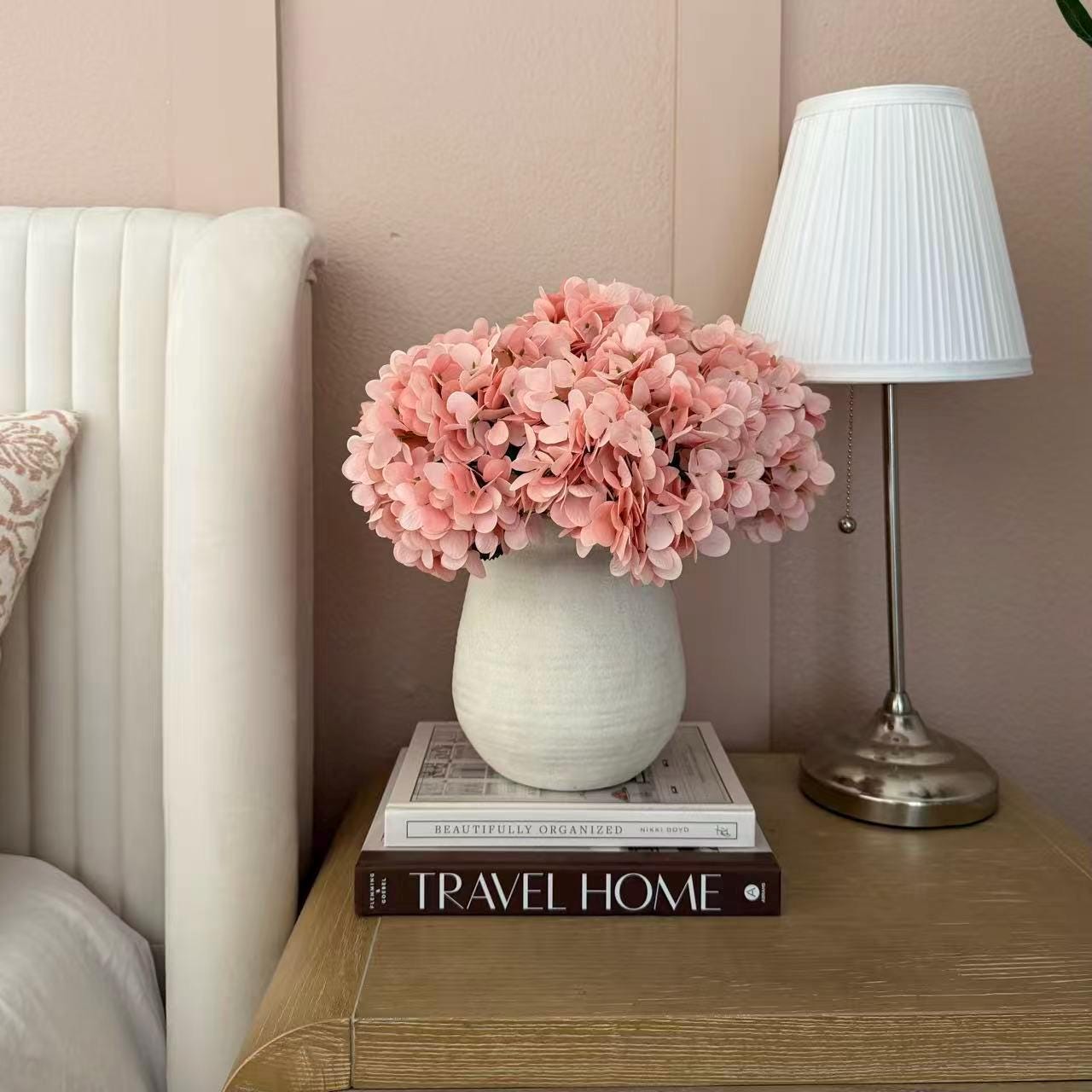 13" Faux Champagne Pink Hydrangea Stem, Silk Pastel Blooms Wedding Bouquet, DIY Flowers, Bridal Shower, Event Reception Table Centerpiece