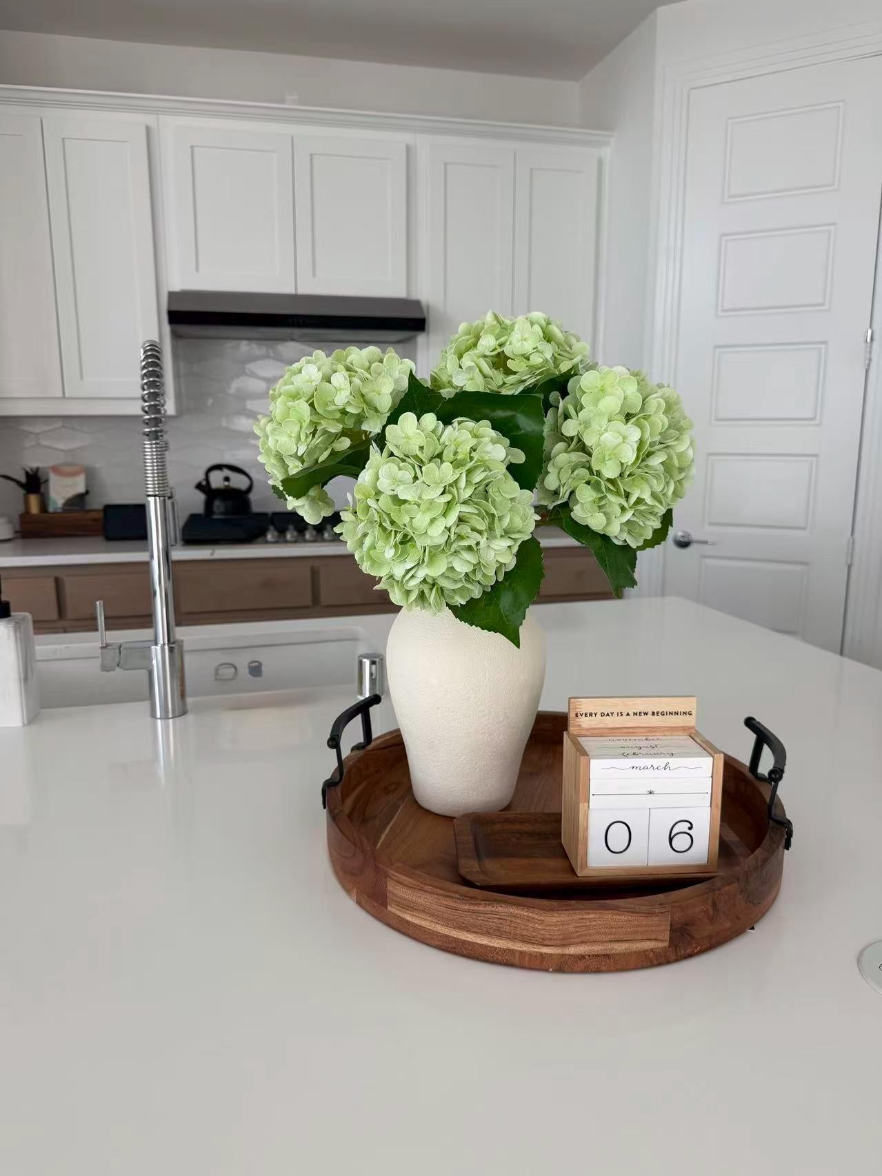 20" Real Touch Spring Sage Green Hydrangea Stem, Faux Hydrangea Flower for Vase Decor, Farmhouse Spring Floral Arrangement, Wedding Styling