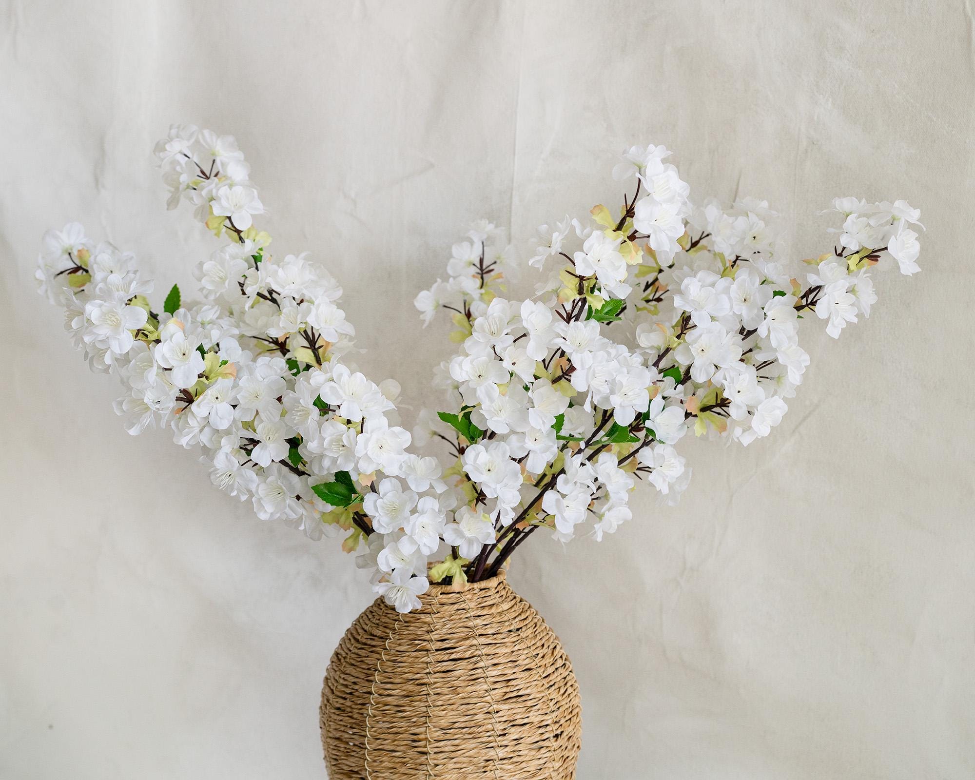 25" Faux White Cherry Blossom Branch – Real Touch Sakura Stems for Elegant Home Decor, Wedding Centerpieces, Spring Floral Arrangement