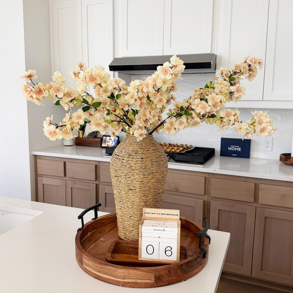 25" Faux White Cherry Blossom Branch – Real Touch Sakura Stems for Elegant Home Decor, Wedding Centerpieces, Spring Floral Arrangement