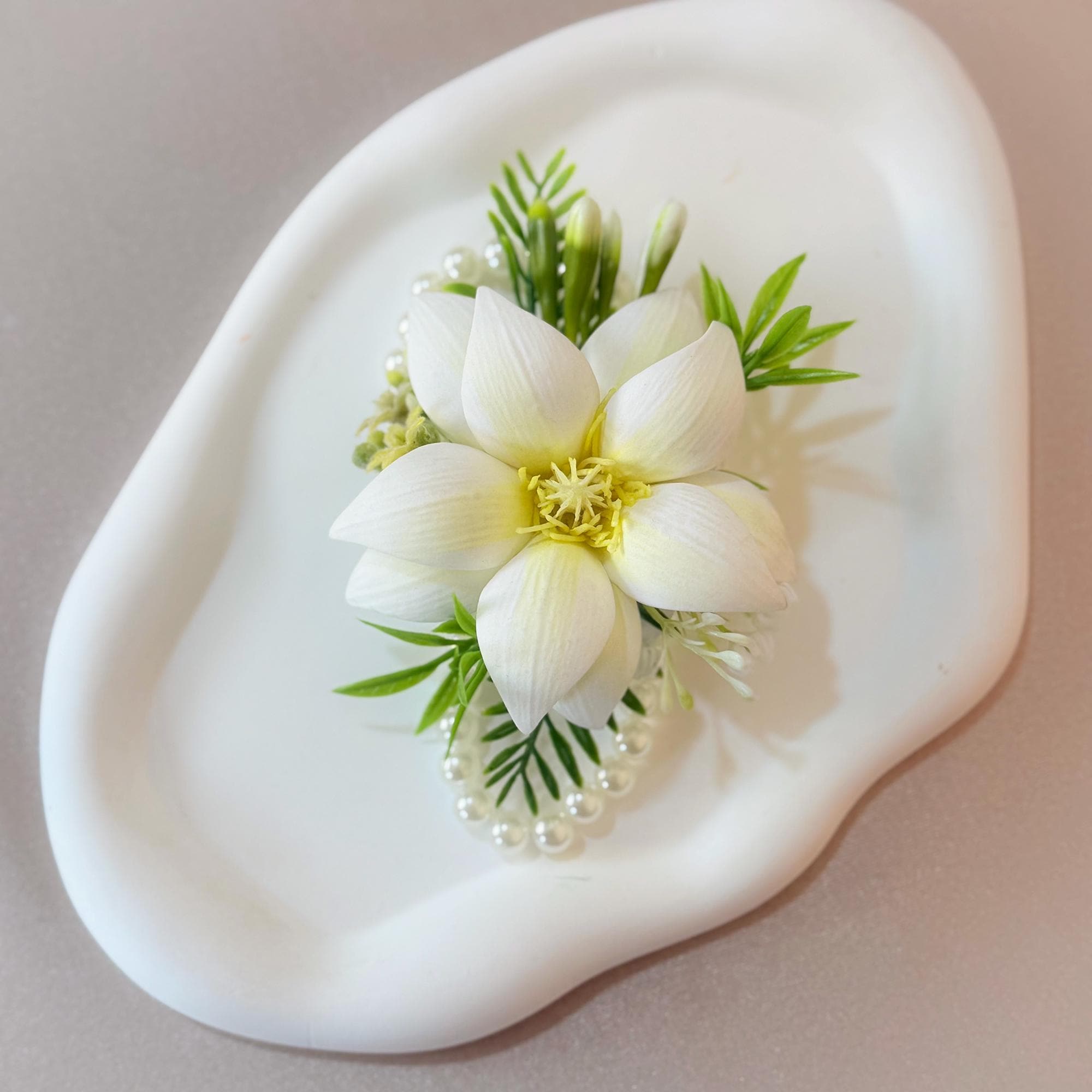 Ivory White EVA Mongolia Pearl Bracelet Wrist Corsage Boutonniere, Handmade Elegant Wedding Accessory set for Bridal shower, Prom Keepsake