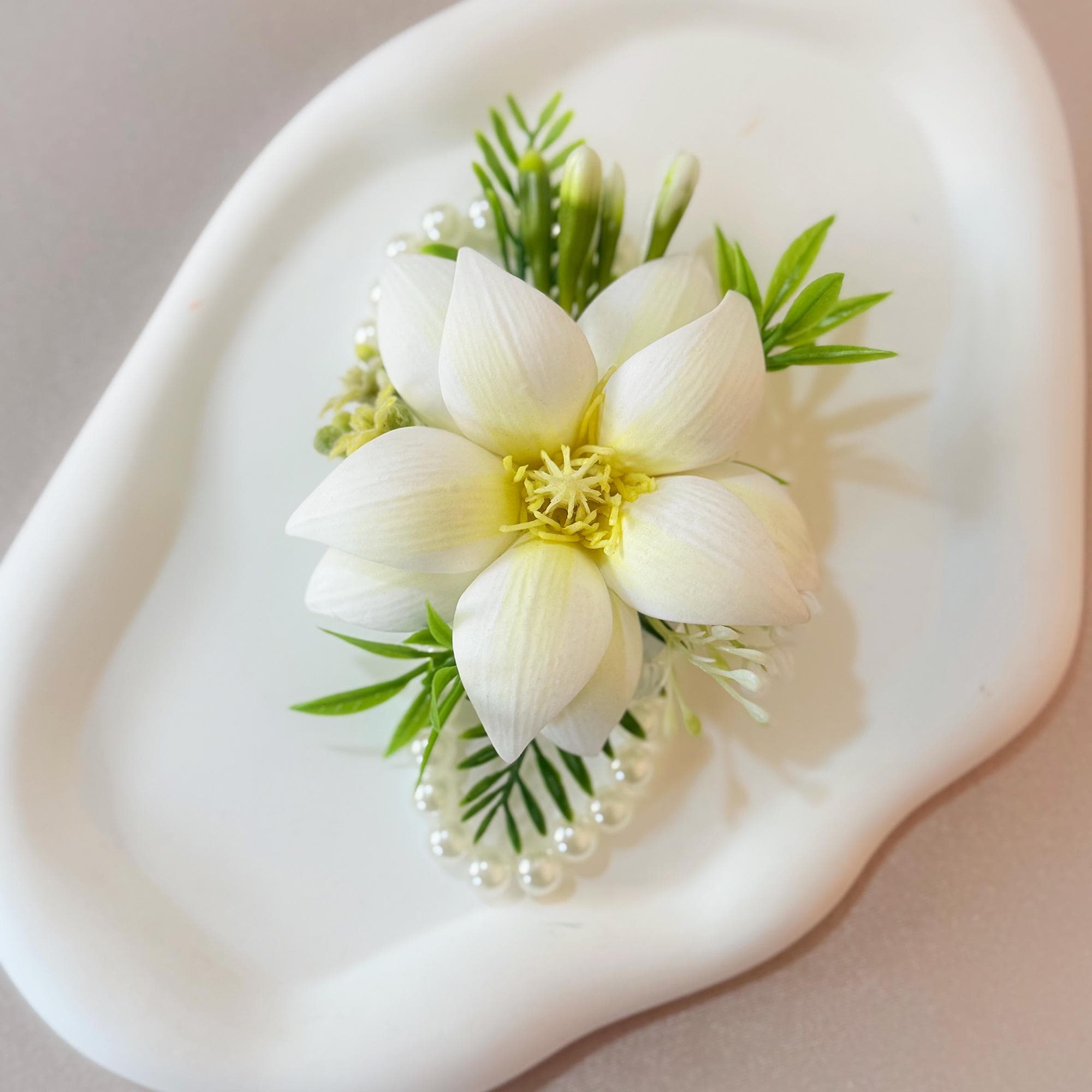 Ivory White EVA Mongolia Pearl Bracelet Wrist Corsage Boutonniere, Handmade Elegant Wedding Accessory set for Bridal shower, Prom Keepsake