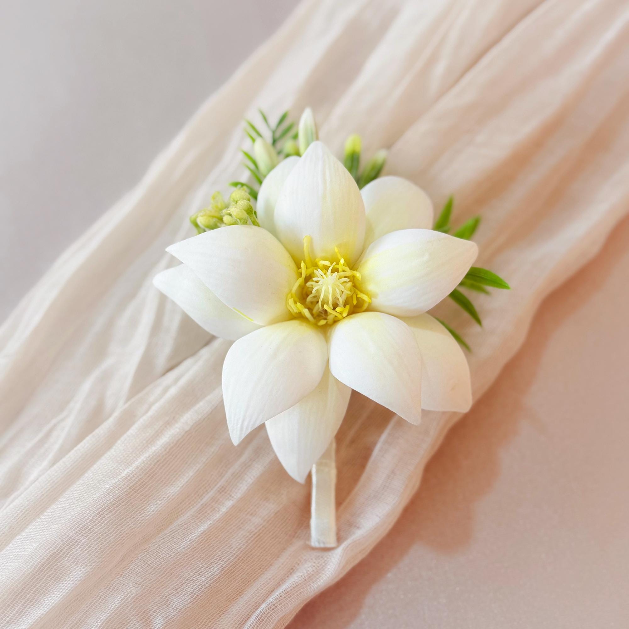 Ivory White EVA Mongolia Pearl Bracelet Wrist Corsage Boutonniere, Handmade Elegant Wedding Accessory set for Bridal shower, Prom Keepsake