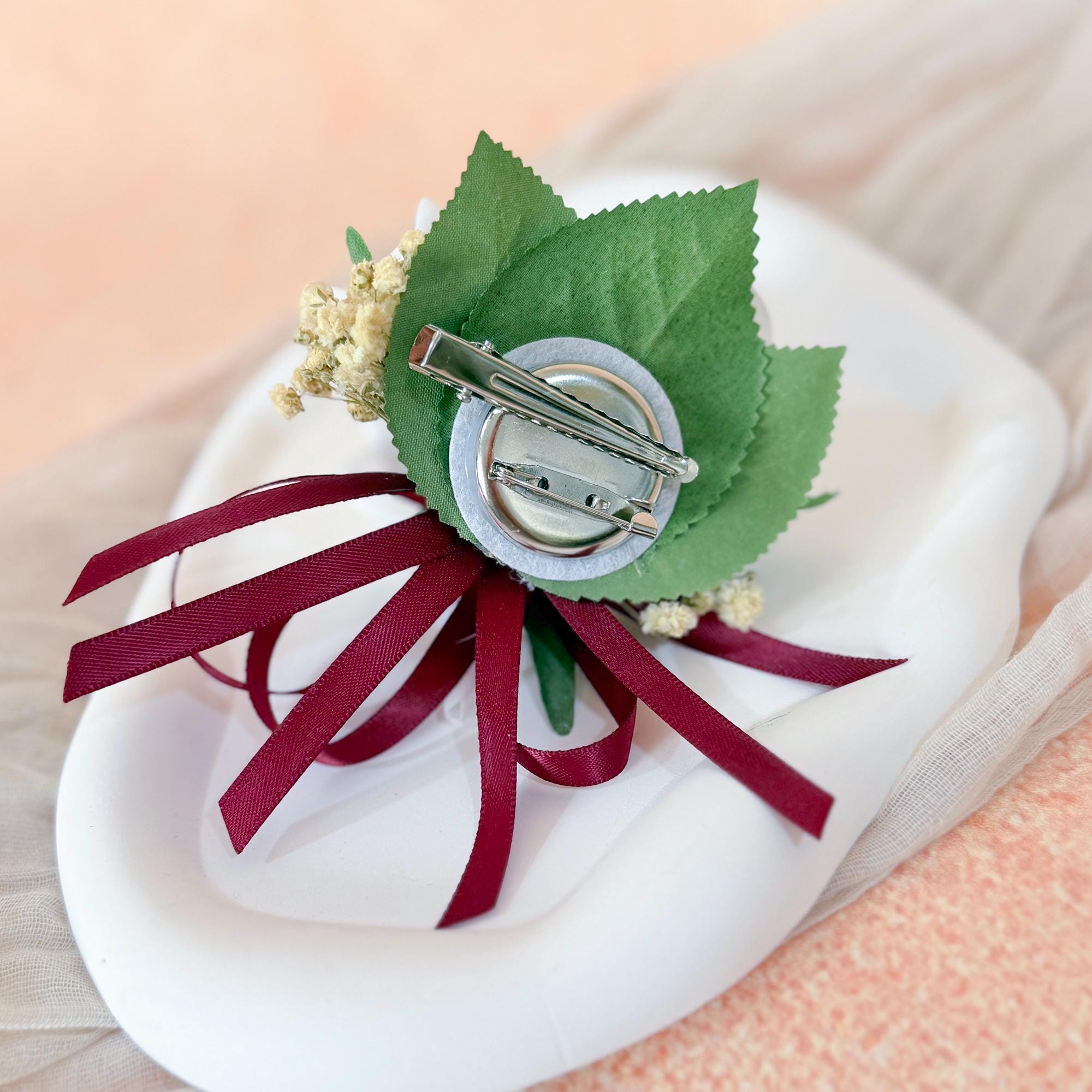 White Rose Burgundy Tie Pearl Bracelet Wrist Corsage, Bridesmaid Gift for Her, Rustic Wedding Bridal Accessories, Prom Burgundy Swag