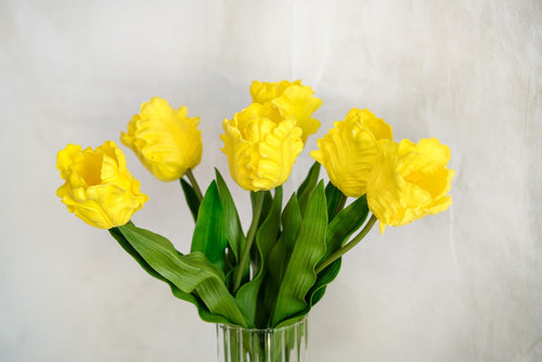 17" Yellow Faux Tulip Stem, Real Touch Ruffled Parrot Tulip, Spring Easter Table Decor, Wedding Centerpiece, Floral Arrangement