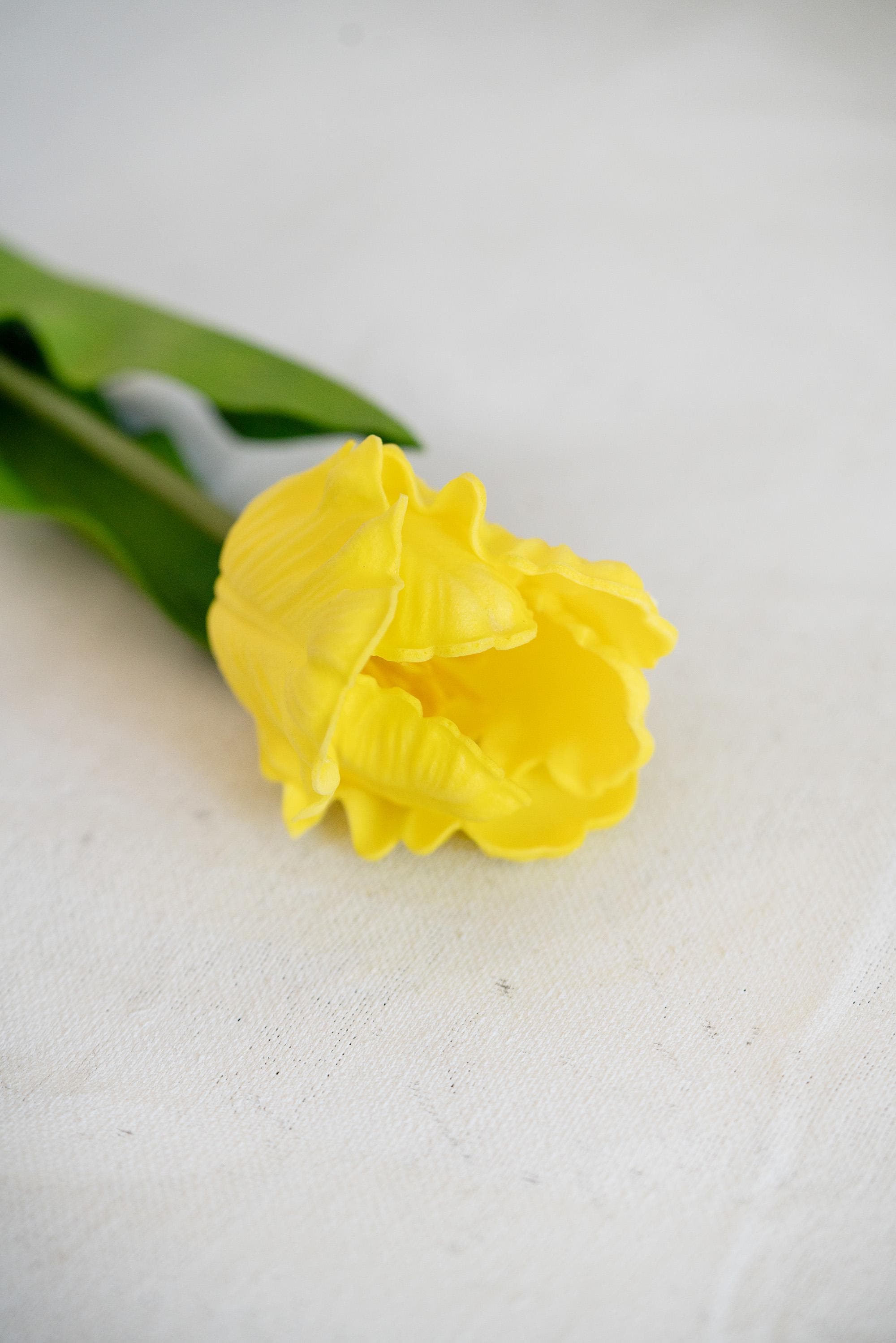 17" Yellow Faux Tulip Stem, Real Touch Ruffled Parrot Tulip, Spring Easter Table Decor, Wedding Centerpiece, Floral Arrangement