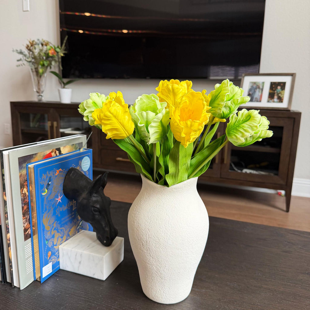 17" Yellow & Green Faux Tulip Stem, Real Touch Parrot Tulip, Ruffled Artificial Flower, Spring Easter Decor, Wedding Centerpiece,Table Decor
