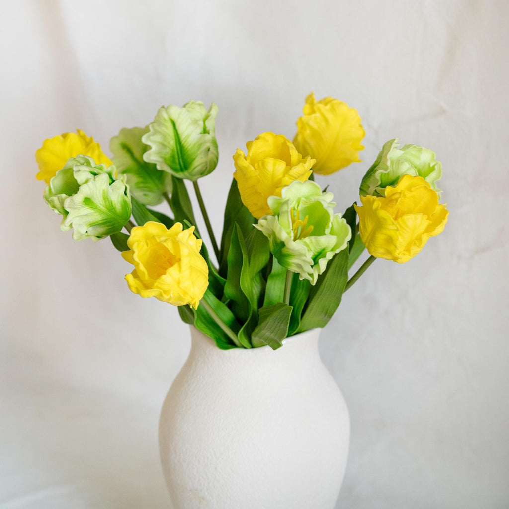17" Yellow & Green Faux Tulip Stem, Real Touch Parrot Tulip, Ruffled Artificial Flower, Spring Easter Decor, Wedding Centerpiece,Table Decor