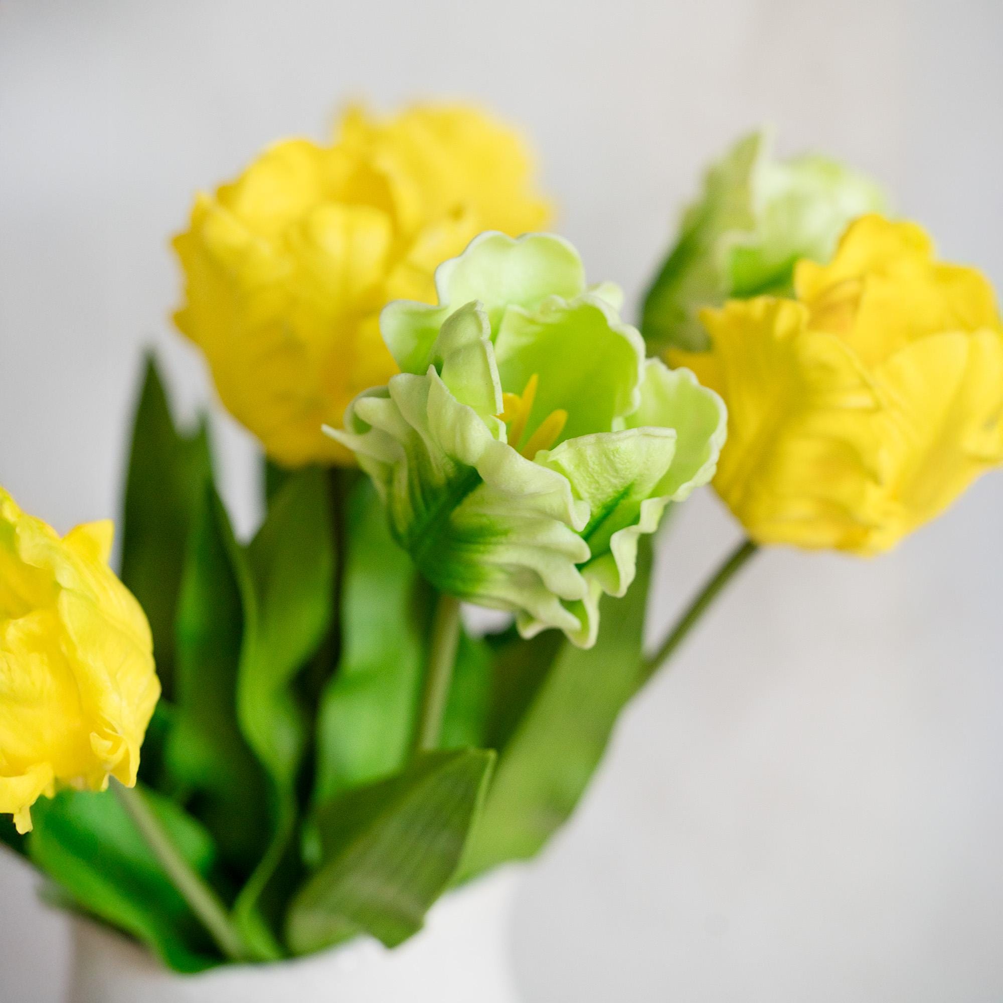 17" Yellow & Green Faux Tulip Stem, Real Touch Parrot Tulip, Ruffled Artificial Flower, Spring Easter Decor, Wedding Centerpiece,Table Decor