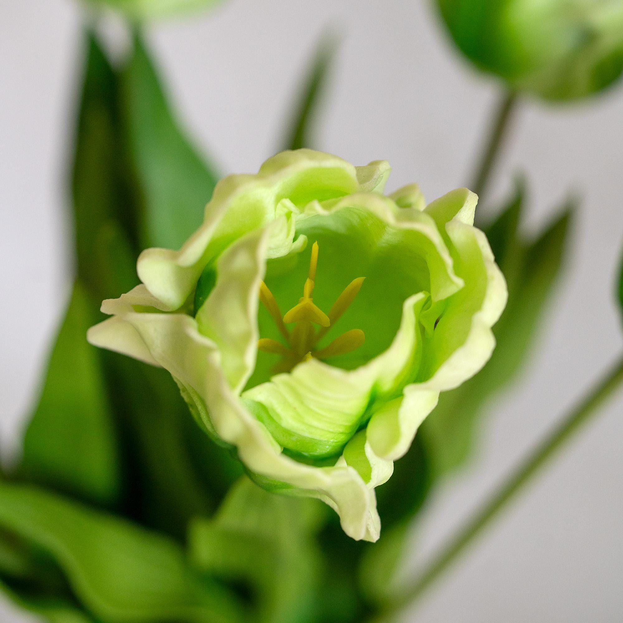 17" Green Faux Tulip Stem, Real Touch Ruffled Parrot Tulip, Spring Easter Table Decor, Wedding Centerpiece, Floral Arrangement, Table Decor