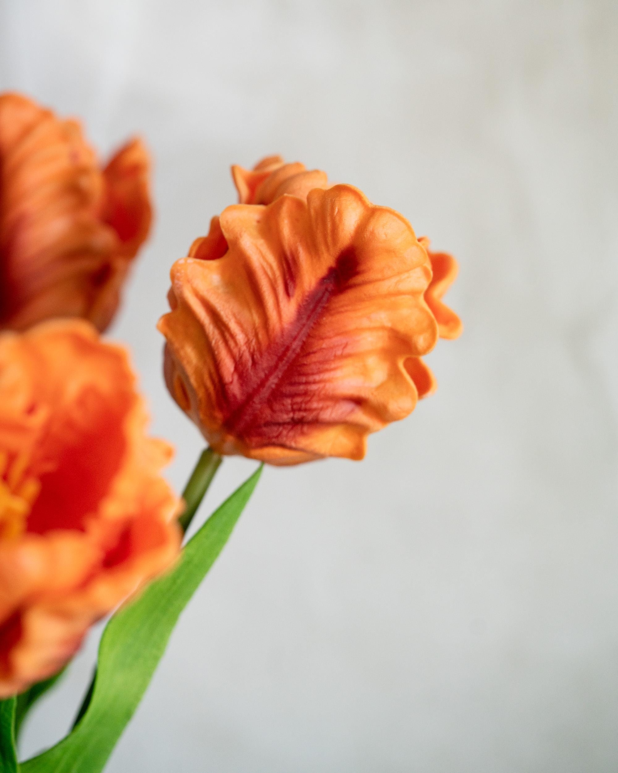 17" Orange Faux Tulip Stem, Real Touch Ruffled Parrot Tulip, Fall Table Decor, Autumn Centerpiece, Thanksgiving Decor, Wedding Centerpiece