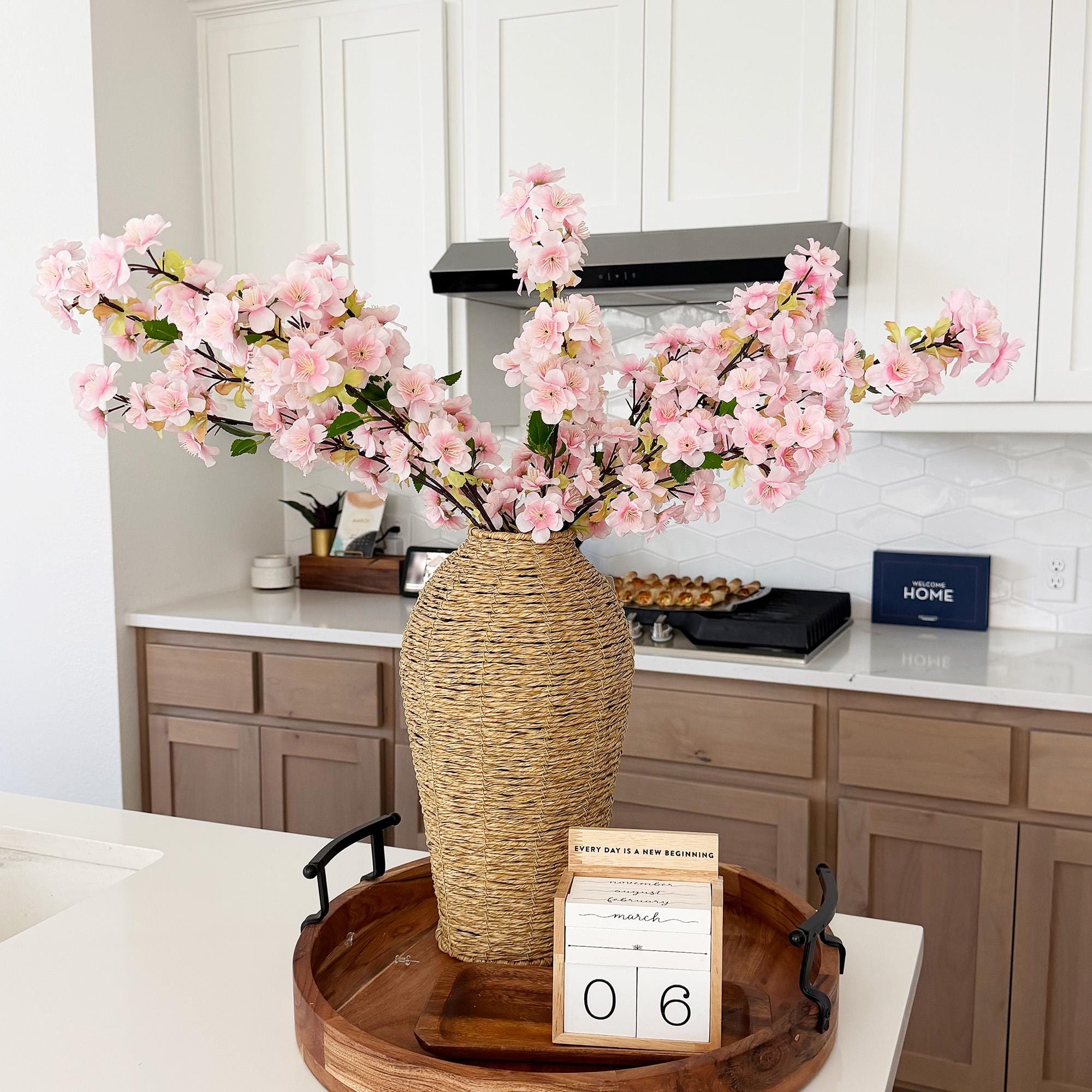 25" Spring Faux Light Pink Sakura Branch, Realistic Cherry Blossom Stems for Wedding Centerpiece Decor, Home Styling, Event Arrangements