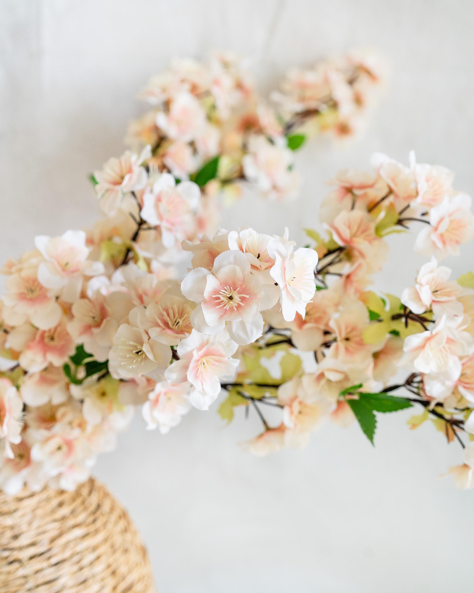 25" Faux Champagne Pink Sakura Branch, Realistic Cherry Blossom Stems for Wedding Decor, Spring Home Styling, Event Floral Arrangements