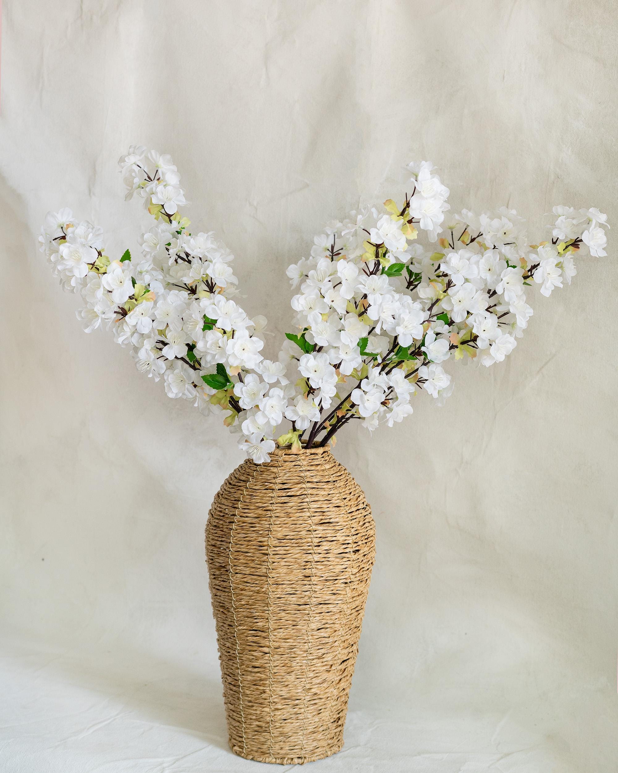 25" Faux White Cherry Blossom Branch – Real Touch Sakura Stems for Elegant Home Decor, Wedding Centerpieces, Spring Floral Arrangement