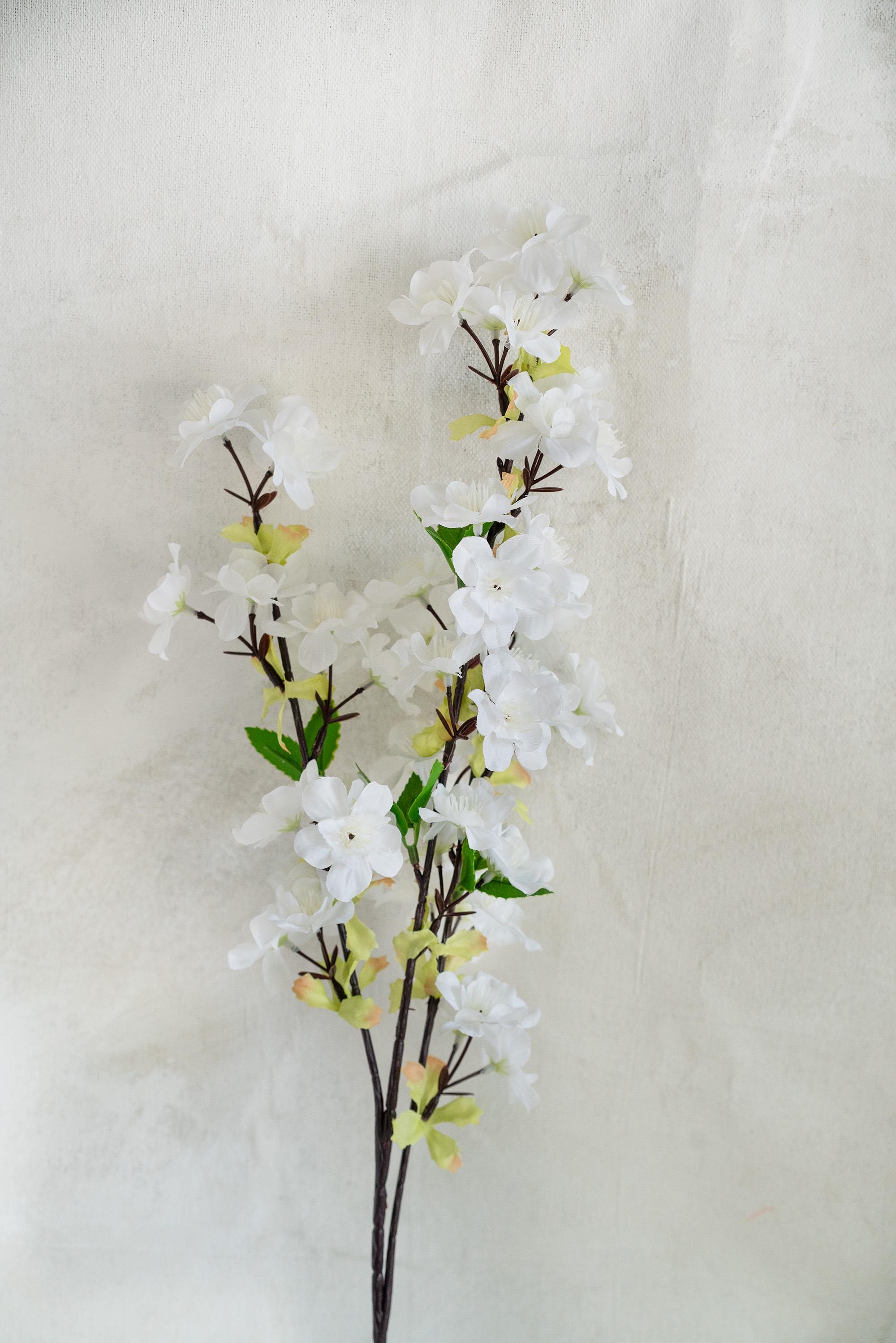25" Faux White Cherry Blossom Branch – Real Touch Sakura Stems for Elegant Home Decor, Wedding Centerpieces, Spring Floral Arrangement