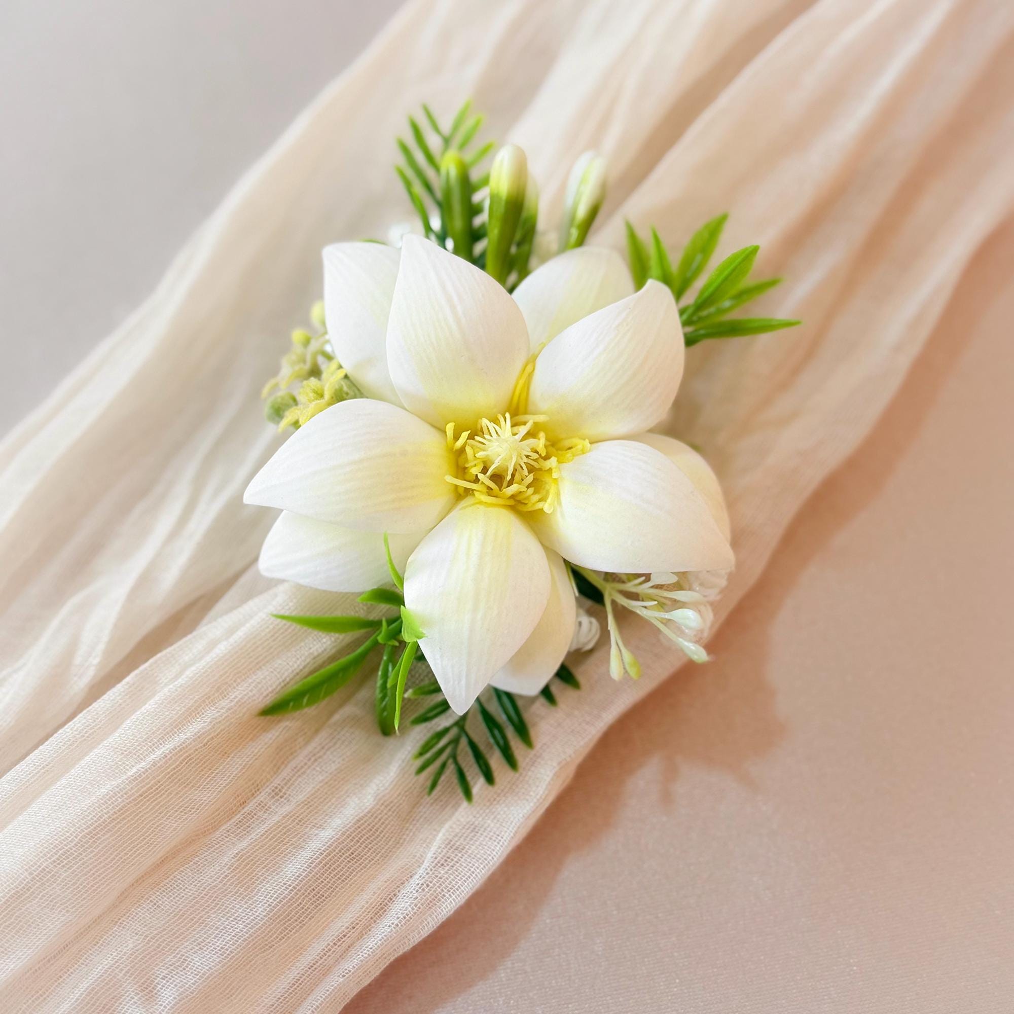 Ivory White EVA Mongolia Pearl Bracelet Wrist Corsage Boutonniere, Handmade Elegant Wedding Accessory set for Bridal shower, Prom Keepsake