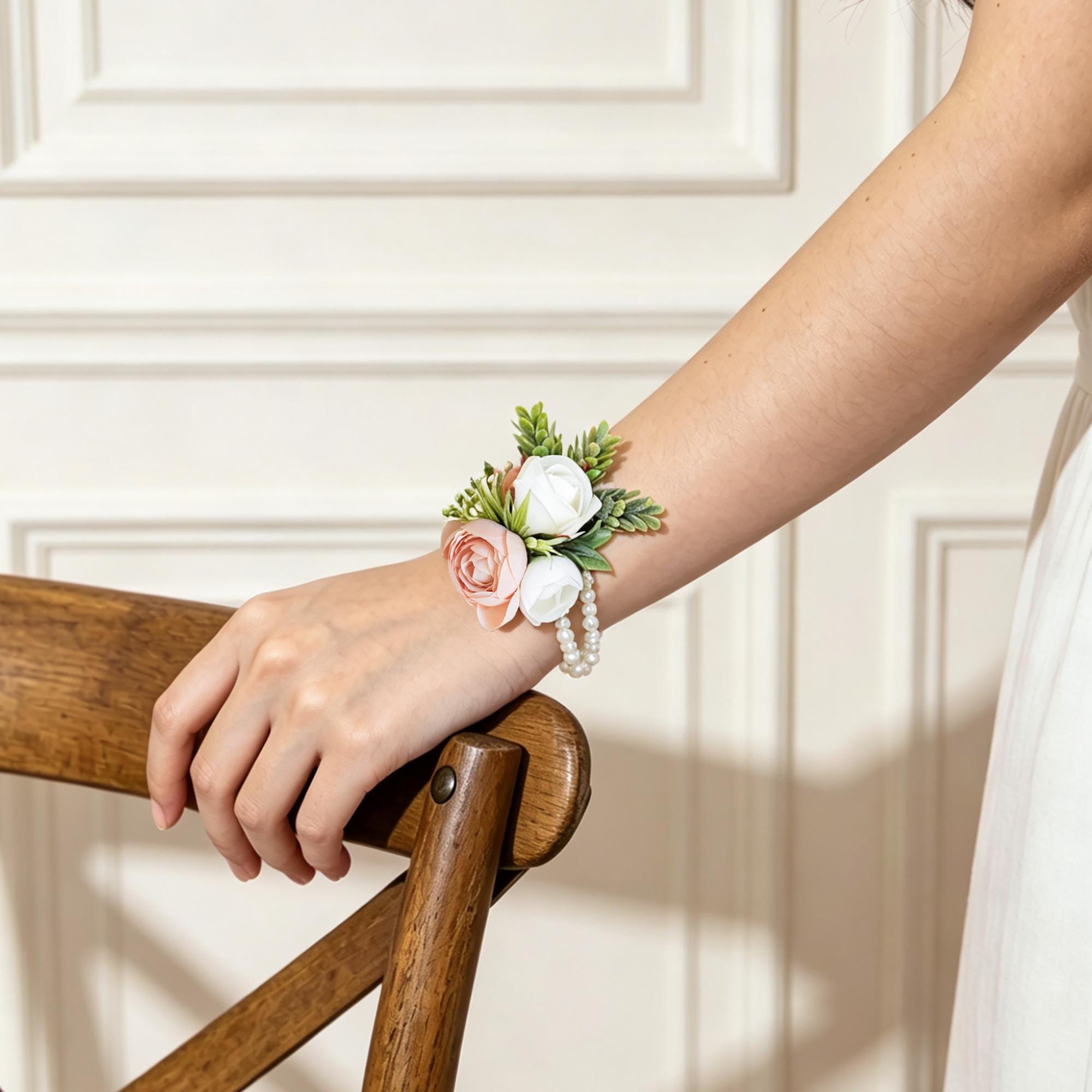 Dusty Rose Corsage for Romantic Wedding, Silk Ranunculus Pearl Bracelet Gift for Her, Flower Girl Corsage, Rustic Rose Prom Pin, Boutonniere